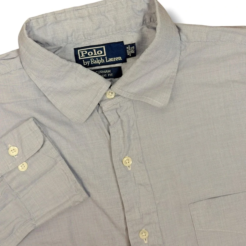 Polo Ralph Lauren Button Down Men 16.5 Blue Classic Curham Cotton Micro Check